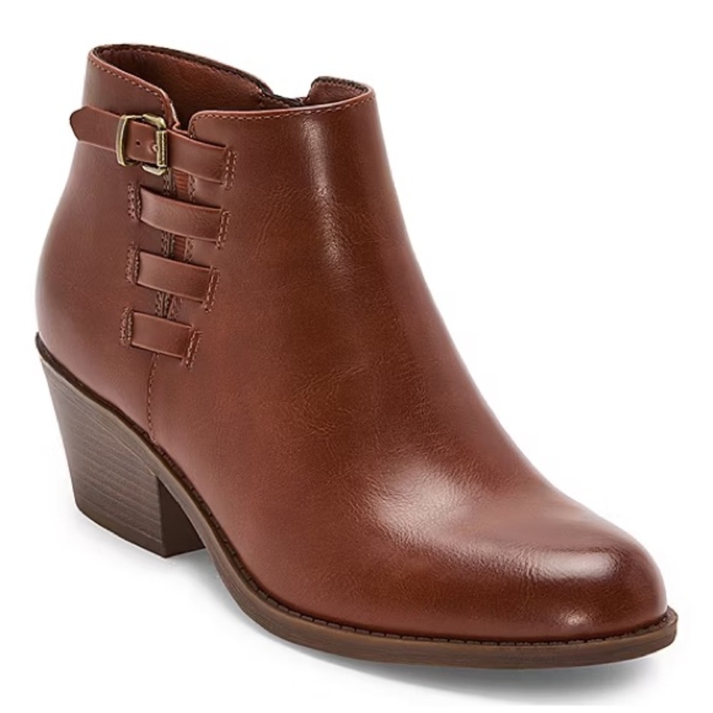 Frye and Co. Women's 8.5 Boden Ankle Booties Saddle Brown Buckle Zipper NEW - Picture 1 of 10